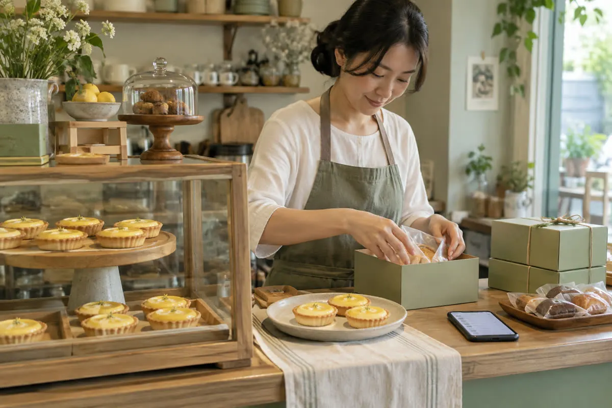 小店店主準備手作點心訂單的情境照片